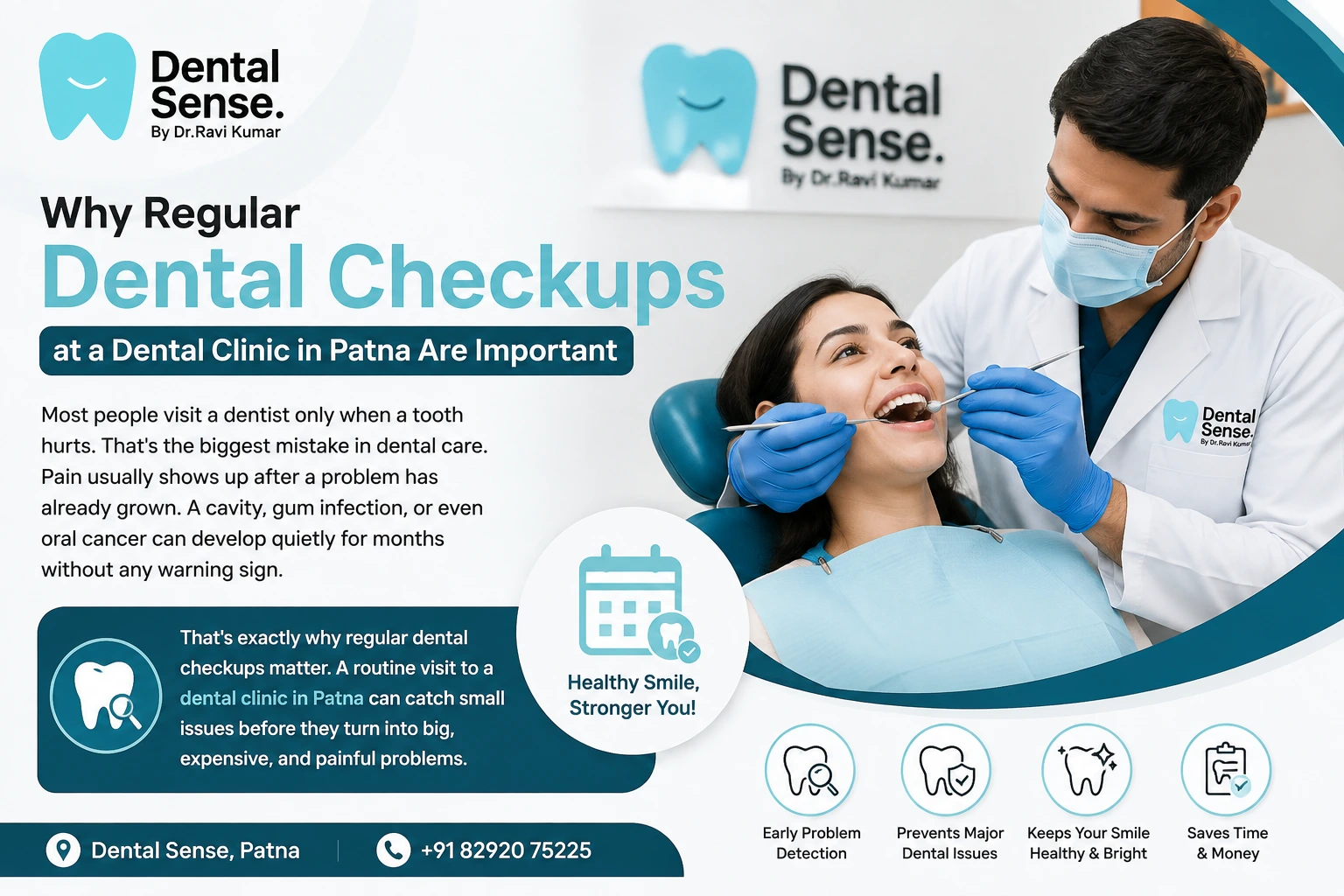Dentist performing a regular dental checkup at Dental Sense Dental Clinic in Patna